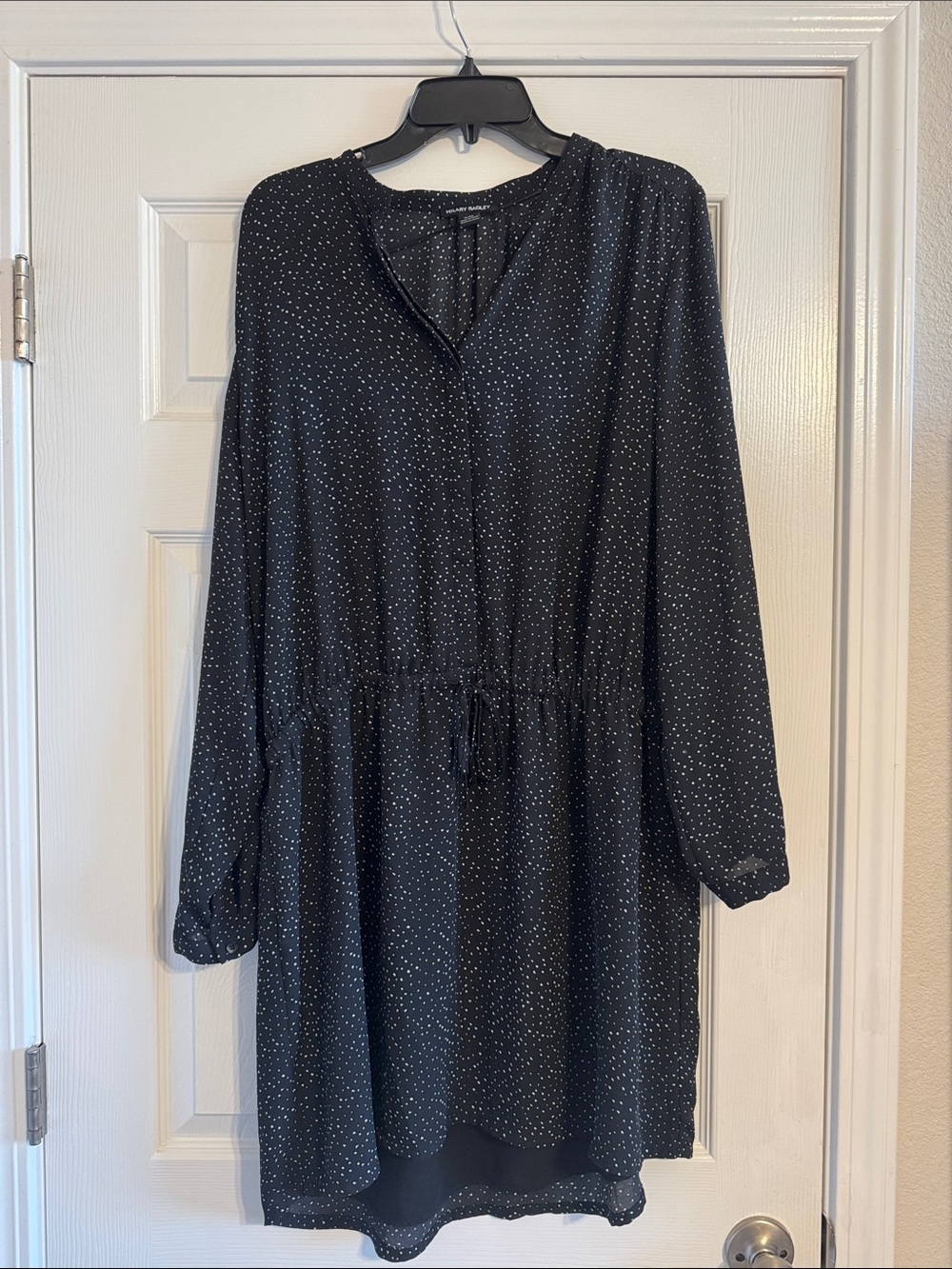 Hilary Radley Black Long Sleeve Dot Tie-Waist Dress